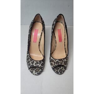 Betsy Johnson Vero Cuoio Leopard Print Stilletto Peep Toe Pumps 7 1/2